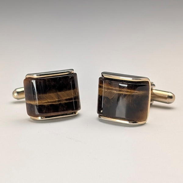 Vintage Tiger Eye Gold Plated Cufflinks